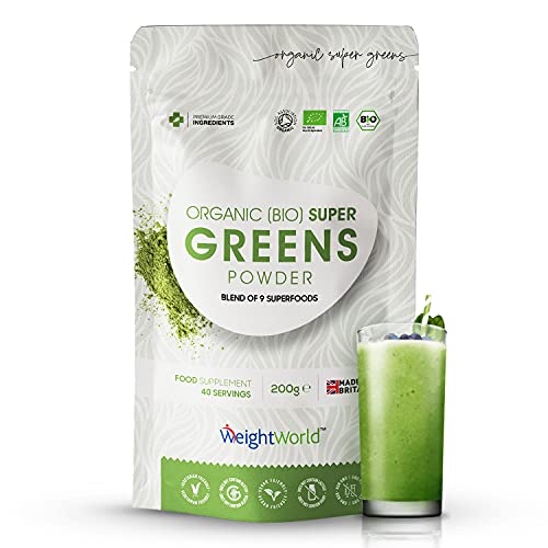 Superfood Mix Organico en Polvo 200gr - 9 Super Alimentos Detox Natural en Polvo, Super Greens Con Hierba de Trigo, Chlorella, Maca en Polvo y Té Verde Matcha, Rico en Vitaminas y Minerales y Fibra