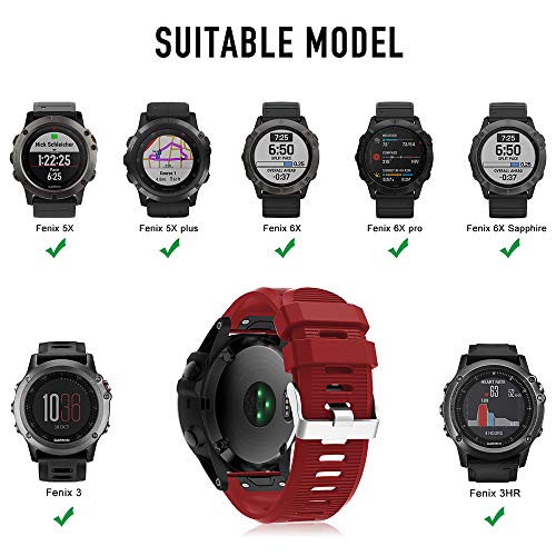 Supore Correa para Fenix 5X/Fenix 6X, Suave Silicona Banda de Reemplazo para Fenix 3/ Fenix 5X Plus/Fenix 6X Pro/Fenix 6X Sapphire Smart Watch Pulsera