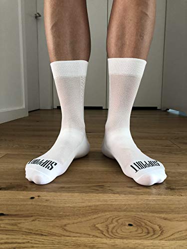 Support, calcetines de ciclismo para hombre, superligeros, tecnología transpirable, de fibra antideslizante, unisex, accesorios de ciclismo, senderismo color blanco, 8-9 UK / 42-44 EU