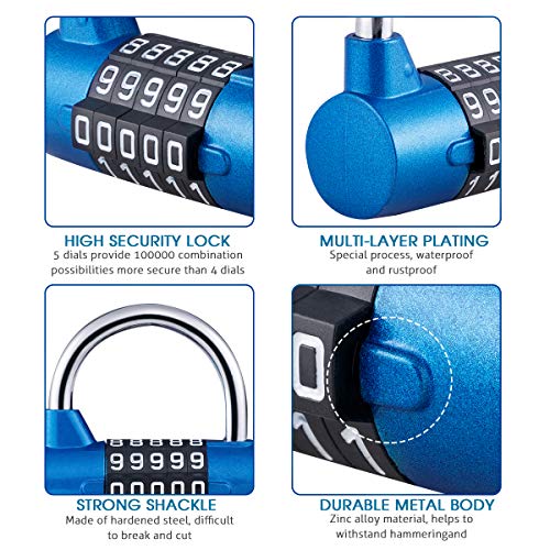 Surplex 2 Pcs Cerradura de la Combinación de Seguridad Candado de 5 Dígitos, Juego de Candado Impermeable Antirruido Reajustable, para Gimnasio al Aire Libre Oficina de la Escuela Casa Maleta (Azul)