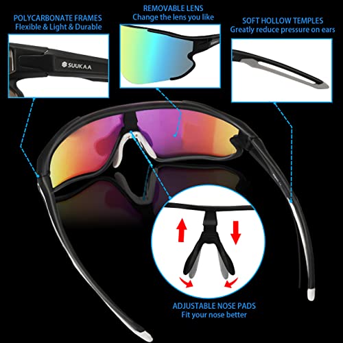 SUUKAA Ciclismo Gafas CE Certificación Polarizadas con 3 Lentes Intercambiables UV 400 Gafas,Corriendo,Moto,MTB Bicicleta Montaña,Camping y Actividades al Aire Libre para Hombres y Mujeres