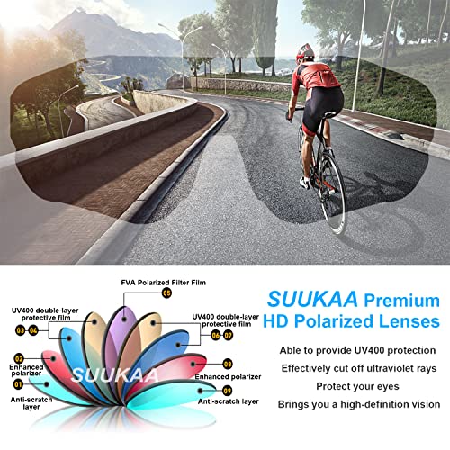 SUUKAA Ciclismo Gafas CE Certificación Polarizadas con 3 Lentes Intercambiables UV 400 Gafas,Corriendo,Moto,MTB Bicicleta Montaña,Camping y Actividades al Aire Libre para Hombres y Mujeres