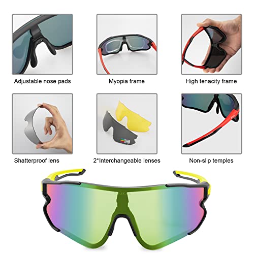 SUUKAA Ciclismo Gafas CE Certificación Polarizadas con 3 Lentes Intercambiables UV 400 Gafas,Corriendo,Moto,MTB Bicicleta Montaña,Camping y Actividades al Aire Libre para Hombres y Mujeres TR-90