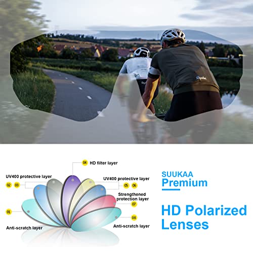 SUUKAA Ciclismo Gafas CE Certificación Polarizadas con 3 Lentes Intercambiables UV 400 Gafas,Corriendo,Moto,MTB Bicicleta Montaña,Camping y Actividades al Aire Libre para Hombres y Mujeres TR-90