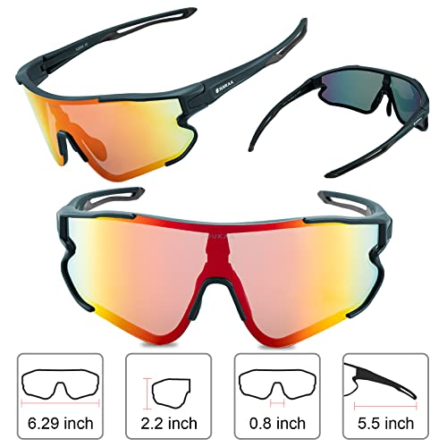 SUUKAA Ciclismo Gafas CE Certificación Polarizadas con 3 Lentes Intercambiables UV 400 Gafas,Corriendo,Moto,MTB Bicicleta Montaña,Camping y Actividades al Aire Libre para Hombres y Mujeres TR-90