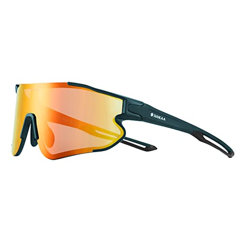 SUUKAA Ciclismo Gafas CE Certificación Polarizadas con 3 Lentes Intercambiables UV 400 Gafas,Corriendo,Moto,MTB Bicicleta Montaña,Camping y Actividades al Aire Libre para Hombres y Mujeres TR-90