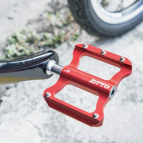 SUUKAA Pedales de Plataforma de Aluminio CNC para Bicicleta de Carretera Ligeros Pedales para MTB BMX (Rojo)