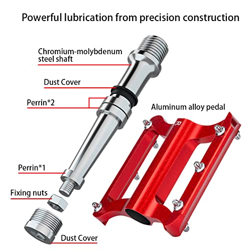 SUUKAA Pedales de Plataforma de Aluminio CNC para Bicicleta de Carretera Ligeros Pedales para MTB BMX (Rojo)