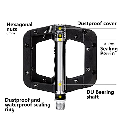 SUUKAA Pedales MTB Pedales de Bicicleta de Montaña 3 Rodamientos Antideslizantes de Fibra de Nailon Ligero para Bicicleta BMX MTB 9/16 Pulgadas