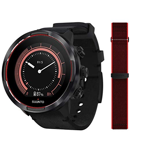 Suunto 9 Baro Reloj deportivo GPS con batería de larga duración y medición de la frecuencia cardiaca en la muñeca, Negro/Rojo, SS050461000