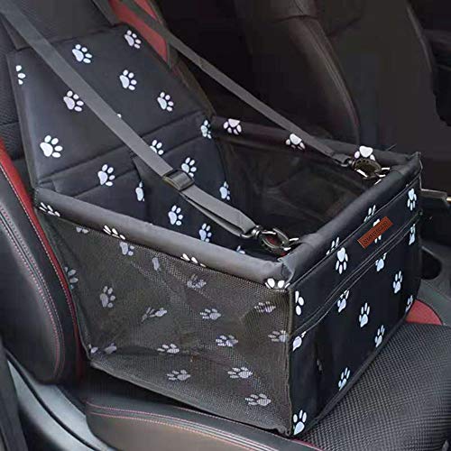 SWIHELP Bolsa de Transporte para Mascotas, Asiento del Coche de Seguridad para Mascotas Perro Gato Plegable Lavable Viaje Bolsas y Otra Mascota Pequeña con Cremallera Bolsillo[ Paw Pattern]