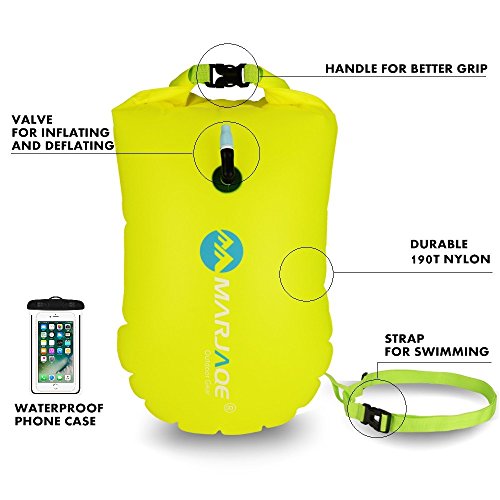 Swim Buoy 28L con Bolsa Seca y Funda Impermeable para teléfono móvil, bañador Hinchable de Agua Abierta Flotador de Burbujas para Nadadores, triatletas, snorkelers y natación Segura, Naranja …