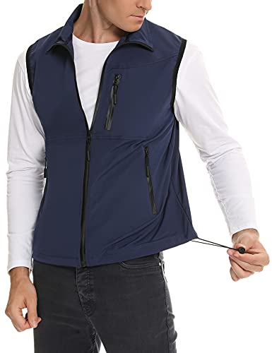 Sykooria Chaleco Impermeable Hombre Chaqueta sin Mangas Hombre Cortavientos Múltiples Bolsillos Chaleco Deportivo Informal de Secado Rápido para Pesca Senderismo y Viajes Azul marino XXL