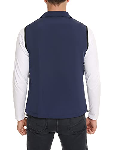 Sykooria Chaleco Impermeable Hombre Chaqueta sin Mangas Hombre Cortavientos Múltiples Bolsillos Chaleco Deportivo Informal de Secado Rápido para Pesca Senderismo y Viajes Azul marino XXL