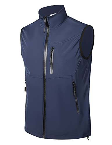 Sykooria Chaleco Impermeable Hombre Chaqueta sin Mangas Hombre Cortavientos Múltiples Bolsillos Chaleco Deportivo Informal de Secado Rápido para Pesca Senderismo y Viajes Azul marino XXL