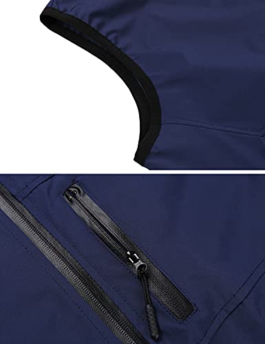 Sykooria Chaleco Impermeable Hombre Chaqueta sin Mangas Hombre Cortavientos Múltiples Bolsillos Chaleco Deportivo Informal de Secado Rápido para Pesca Senderismo y Viajes Azul marino XXL