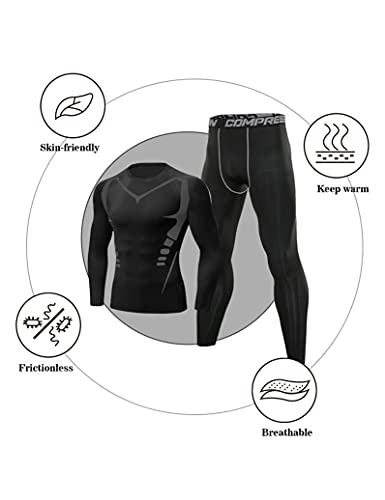 Sykooria Conjuntos Térmicos para Hombre Ropa Interior Térmica Invierno Camiseta Deporte Manga Larga y Pantalones Largos Esquí Fitness Ciclismo