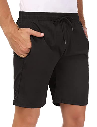 Sykooria Pantalones Cortos Hombre Deporte 2 en 1 con Bolsillo Incorporado Verano Pantalón Corto Hombre para Running Fitness Gym Tennis,Negro,L