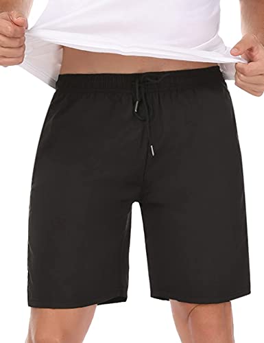 Sykooria Pantalones Cortos Hombre Deporte 2 en 1 con Bolsillo Incorporado Verano Pantalón Corto Hombre para Running Fitness Gym Tennis,Negro,L