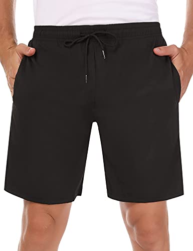 Sykooria Pantalones Cortos Hombre Deporte 2 en 1 con Bolsillo Incorporado Verano Pantalón Corto Hombre para Running Fitness Gym Tennis,Negro,L