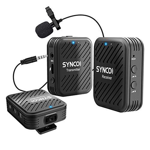 SYNCO G1(A2) 2.4GHz Micrófono Solapa Inálambrico Profesional para DSLR Cámara, Móvil, Videocámara, Laptop y Tablet, Compatible para Canon, Sony, Nikon, Microfono-Inalambrico-Solapa-Corbata-Profesional