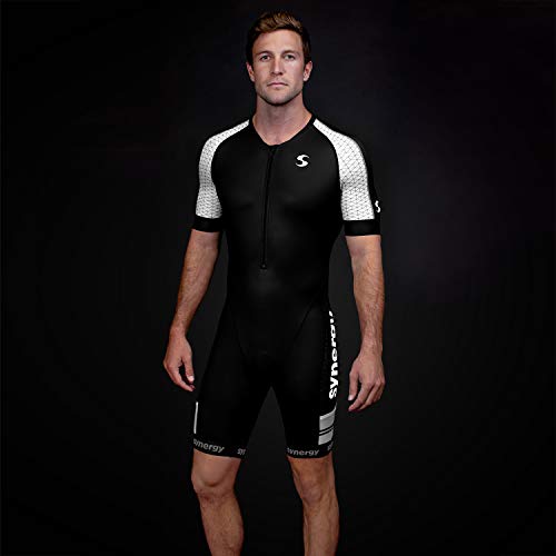 Synergy Triathlon Tri Suit Elite - Pantalón corto para hombre (talla pequeña), color negro y blanco