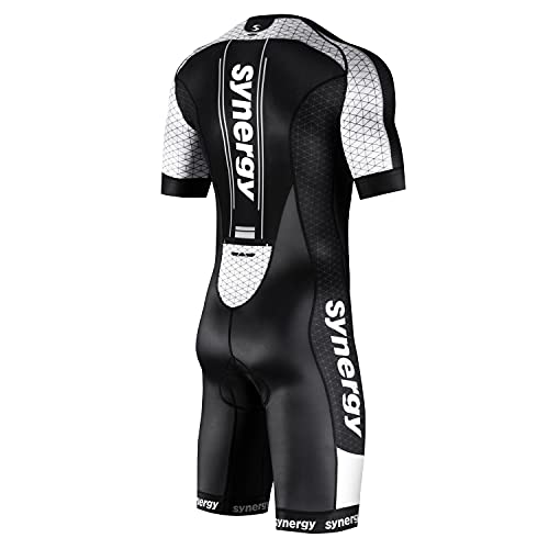 Synergy Triathlon Tri Suit Elite - Pantalón corto para hombre (talla pequeña), color negro y blanco