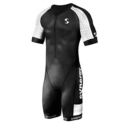 Synergy Triathlon Tri Suit Elite - Pantalón corto para hombre (talla pequeña), color negro y blanco