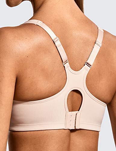 SYROKAN - Sujetador Deportivo con Aros Espalda Deportiva Sin Relleno para Mujer Beige 100B