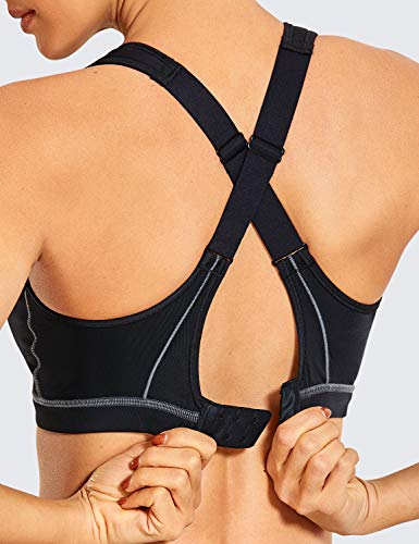 SYROKAN Sujetador Deportivo para Mujer Alto Impacto Sujetador Deporte Fitness Ejercicio sin Aros Negro 90C