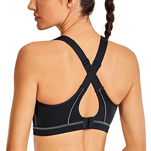 SYROKAN Sujetador Deportivo para Mujer Alto Impacto Sujetador Deporte Fitness Ejercicio sin Aros Negro 90C