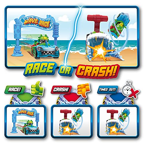 T-RACERS Wave Race – Lanzador Interactivo y 1 piloto y 1 Coche Exclusivo. Pista de Coches de Juguete