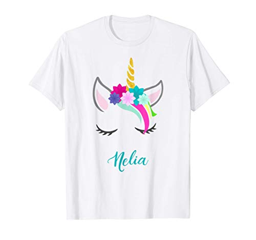 T-Shirt Personalizada Nombre Nelia Unicornio Camiseta