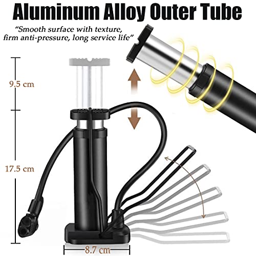 T WILKER Bomba de Aire Bicicleta, Bomba de Pie Portátil de 160 PSI para Válvula Presta Schrader y Válvula Dunlop con Juego de Herramientas de Reparación de Neumáticos con Aguja de Bola (Negro)