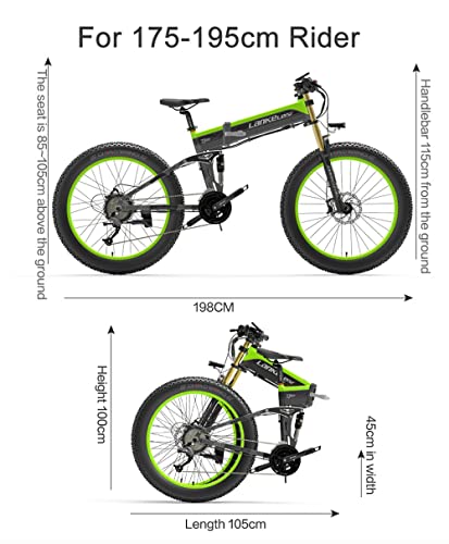 T750plus 26 Pulgadas Bicicleta de montaña eléctrica Plegable para la Nieve para Adultos, Bicicleta eléctrica de 27 velocidades con batería extraíble (Blue, 14.5Ah)