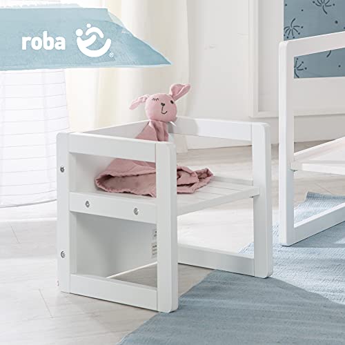 Taburete roba para niños en estilo country, taburete reversible con 3 alturas de asiento, blanco