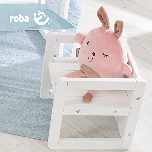 Taburete roba para niños en estilo country, taburete reversible con 3 alturas de asiento, blanco