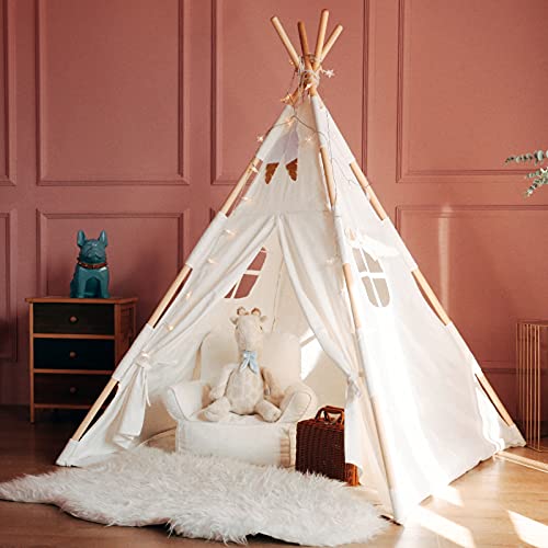 Tacobear Tipi Infantil Tipi Tienda Tipi Indio para Niños con Guirnalda de Luces Pluma Grande Tienda Campaña Portátil Tienda Casa de Juegos para Interiores para Niños Niñas