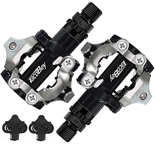 TacoBey MTB Bike Pedals Dual Platform Compatible with Shimano SPD Mountain Clipless Pedals, 3-Sealed Bearing Lightweight Nylon Fiber/Alloy Bicycle Pedals for BMX Spin Exercise Peloton Trekking Bike