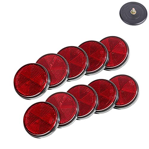 TAEUYYM 10 x Catadioptrico Redondo Rojo Remolque, Catadioptrico Redondo Remolque Apriete de Tornillo Soporte de Fijación, Reflectores Rojo para RV Remolque Vehículo Agrícola Tractor Moto(Rojo)