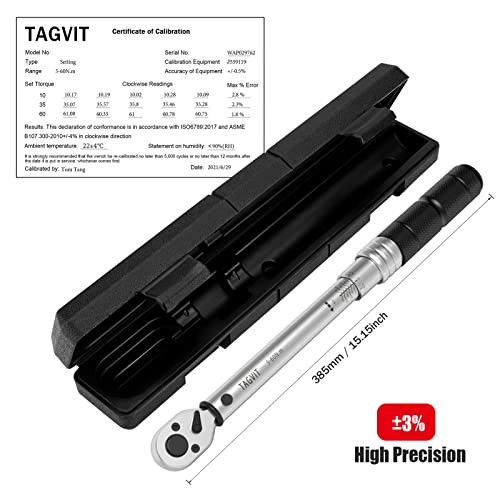 TAGVIT Llave Dinamométrica 3/8", ±3% Alta Precisión, 5-60 Nm Llave Dinamométrica con Caja de Almacenamiento para Coche, Moto y Bici