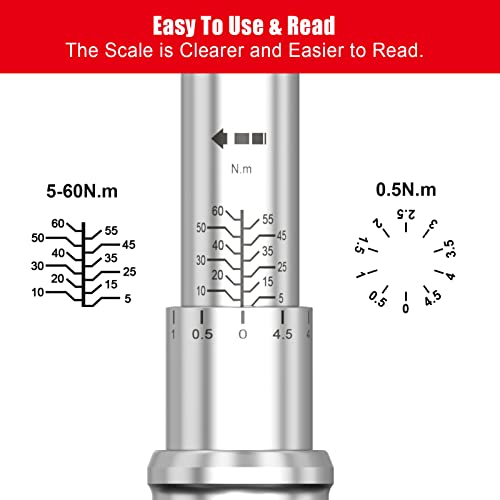 TAGVIT Llave Dinamométrica 3/8", ±3% Alta Precisión, 5-60 Nm Llave Dinamométrica con Caja de Almacenamiento para Coche, Moto y Bici