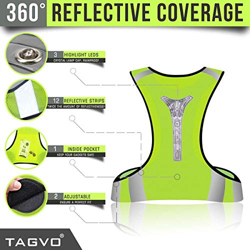 TAGVO Chaleco LED para Correr - Chaleco Reflectante de Seguridad Bicicleta - Chaleco Reflectante de Alta Visibilidad para Actividades Nocturnas al Aire Libre, como Correr, Ciclismo, Pasear (con LED)