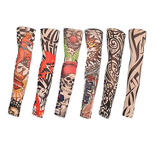 TAGVO Falsas Mangas de Tatuaje, 6pcs Moda Nylon Mangas del Brazo Calentadores de Brazo Deportivo Transpirable Suave y de Secado rápido Bloque Solar Sleevelet Brazo elástico Cubre