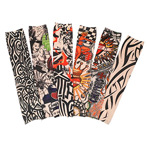 TAGVO Falsas Mangas de Tatuaje, 6pcs Moda Nylon Mangas del Brazo Calentadores de Brazo Deportivo Transpirable Suave y de Secado rápido Bloque Solar Sleevelet Brazo elástico Cubre