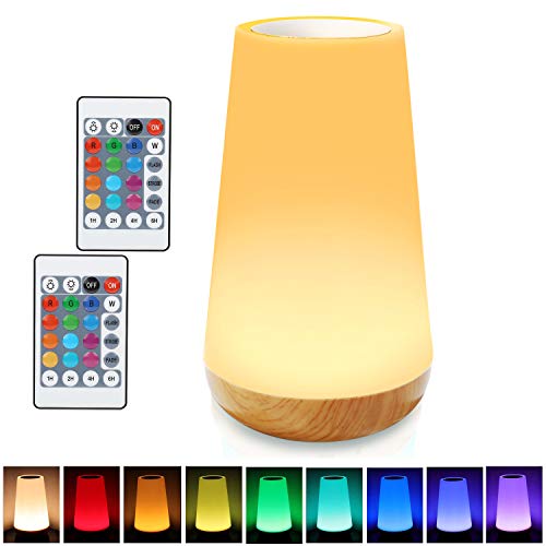 Taipow Lámpara de Mesita de Noche, Luz Bebe Nocturna Infantil, Lamparas Colores Regulable LED, Luze USB Bateria Recargable sin Cable, Control Remoto y Tactil, para Dormitorio, Niños, Habitación