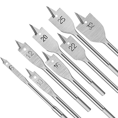 Taladro de Madera Plano CHALA 8PCS Juego de Brocas de Pala Set Broca Madera Plana para Madera Blanda y Dura 6/10/12/16/20/22/25 / 32mm