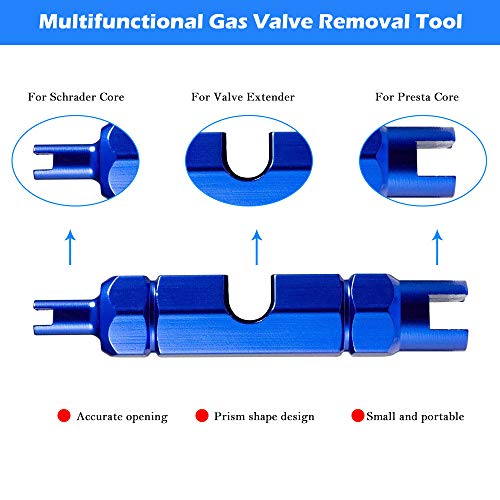 TANCUDER 2 PCS Herramienta de Desmontaje del Núcleo de Bicicleta Herramienta de Extracción de Núcleo de Válvula Presta Multifunción Desmontaje de Llave para Neumáticos de Ciclismo (Azul y Plata)