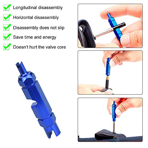 TANCUDER 2 PCS Herramienta de Desmontaje del Núcleo de Bicicleta Herramienta de Extracción de Núcleo de Válvula Presta Multifunción Desmontaje de Llave para Neumáticos de Ciclismo (Azul y Plata)