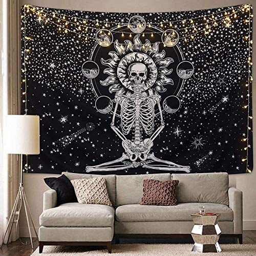 Tapiz de montaña tapiz de sol y luna para colgar en la pared, arte de pared en blanco y negro, hippie, espacio psicodélico, tela de fondo para pared A3 150x200cm